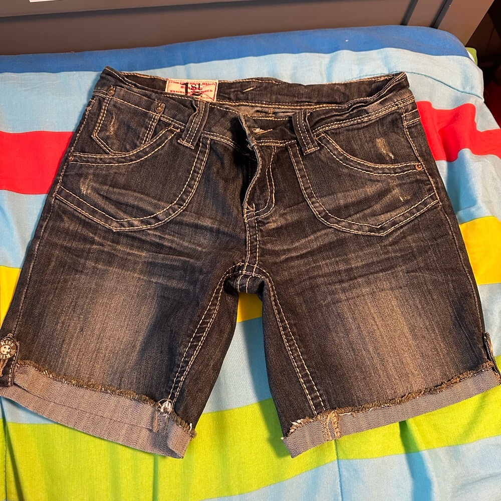 1st Kiss Blue and White Jean Shorts Vintage-Inspired Design